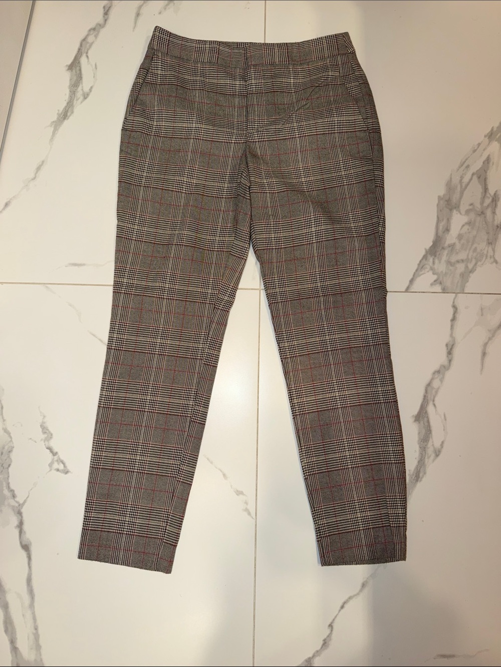 Zara Gray Glen Plaid Chinos with Red Windowpane